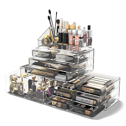 Readaeer Makeup Cosmetic Organizer Storage Drawers Display Boxes Case with 12 Drawers(Clear) - Clear