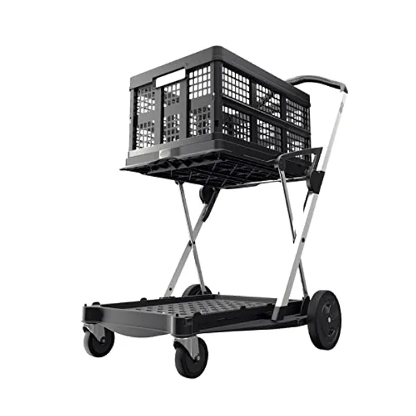 CLAX® The Original | Made in Germany | Multi use Functional Collapsible carts | Mobile Folding Trolley | Shopping cart with Storage Crate (Black)