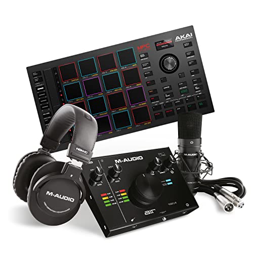 Akai Beat Maker Bundle - Akai Professional MPC Studio MIDI Controller Drum Machine, M-Audio AIR 192|4 Audio Interface, XLR Microphone, and Studio Headphones - Recording Studio Package