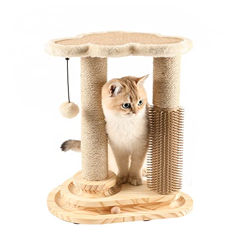 Made4Pets Cat Scratching Post, Cat Self Groomer for Indoor Cats, Cloud Soft Perch for Rest, 17.5" Tall Natural Sisal Scratcher Cat Grooming Interactive Ball Track Toys - Grooming-14.96"L* 9.84"W* 17.5"H