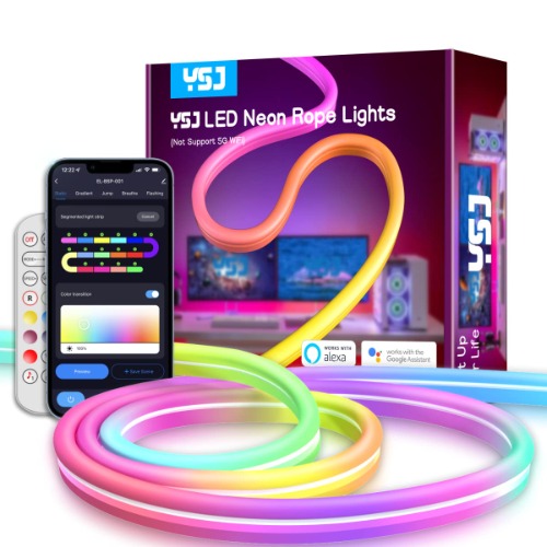 YSJ Neon Rope Lights RGBIC, 9.84ft LED Strip Lights with Music Sync, Customizable DIY Design, Works with Alexa and Google Assistant, LED Neon Lights for Gaming Room Wall Decor (Not Support 5G WiFi)