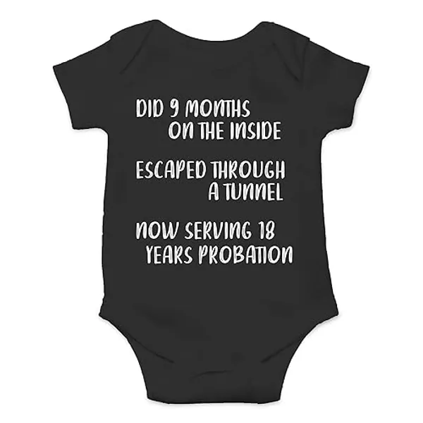 CBTwear Did 9 Month, Escaped Through a Tunnel, Serving 18 Years Baby Bodysuit Unisex Comfy Humor - 12 Months - Black
