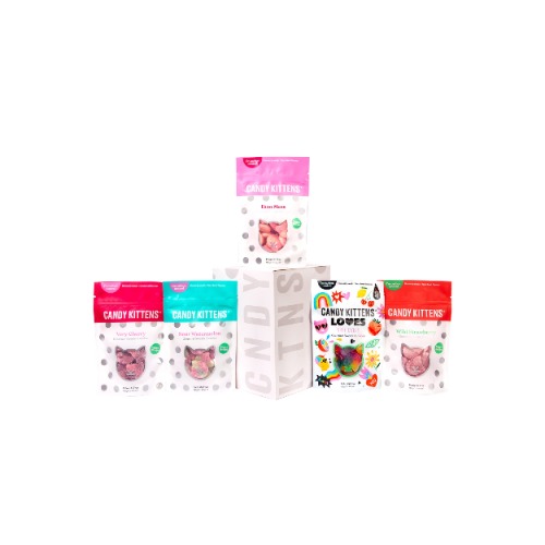 Vegan Sweets Gift Box, CANDY KITTENS GOURMIES, 5X Sweet Bags Packed with Fruit Juice & Natural Ingredients, Big Flavours from Little Kittens, Sweet Hamper, Easter Gifts. Various Flavours