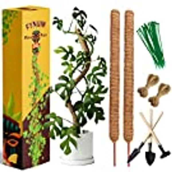 Moss Pole - Monstera Plant - 2Pcs - 25” Bendable, Plant Stakes, Includes Plant Accessories 195” Jute Rope, x10 Twist Ties, x3 Support Shovels - Moss Pole for Plants Monstera, Helps Plants Grow Healthy