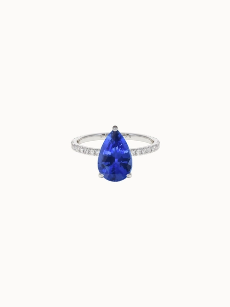 Solitaire Sapphire Engagement Ring with Pavé Band