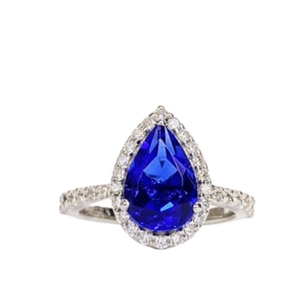 Custom Regal Teardrop Engagement Ring/18k Solid Gold with Tanzanite & Diamonds (Pre-order custom made)