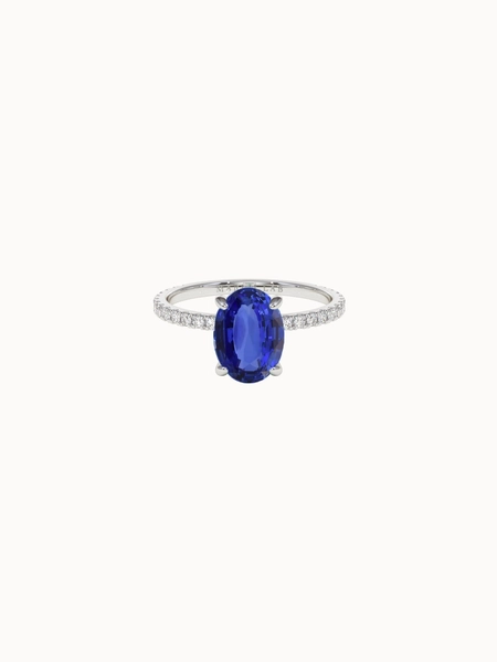 Solitaire Sapphire Engagement Ring with Pavé Band