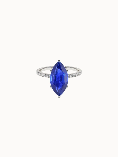 Solitaire Sapphire Engagement Ring with Pavé Band