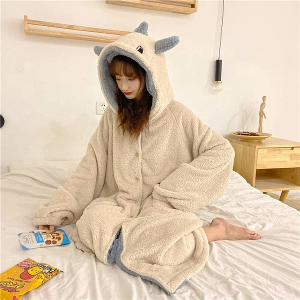Cartoon Dinosaur Hooded Pajamas Dress