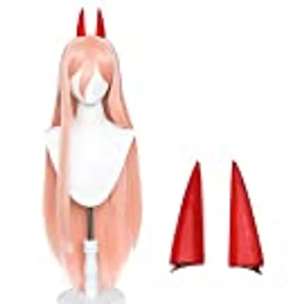 Aicos Anime Cosplay Wig for Chainsaw Man Role Play Power Cosplay with Horns+Wig Cap