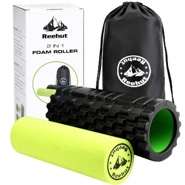 REEHUT Foam Roller - 2 in 1 Trigger Point Exercise Roller, High Density Muscle Roller with Carry Bag for Deep Tissue Massage, Physical Therapy  Relaxing