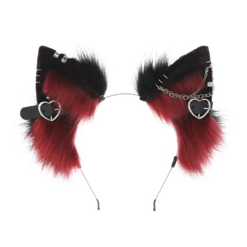 Cute Kawaii Cat Ears Hair Hoop - black wine red