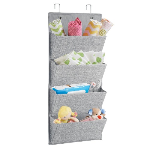 mDesign - Hangende opberger met 4 zakken - kledingkastorganizer - multifunctioneel/deurbevestiging - voor babykamer/slaapkamer/overal elders in huis - grijs