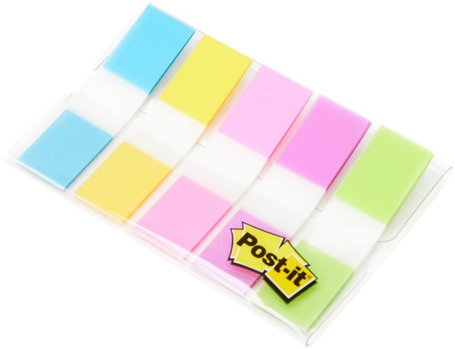 Post-it Plakstrips Index Mini 6835CBEU – gekleurde notities in 11,9 x 43,1 mm – 5 plakstrips blokken à 20 vellen in 5 kleuren in een praktische etui, blauw, geel, roze, paars en groen