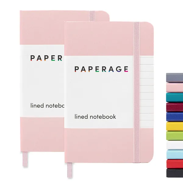 PAPERAGE Lined Pocket Journal Notebook, 2 Pack, (Blush), 160 Pages, Small, 3.7 inches x 5.6 inches - 100 gsm Thick Paper, Hardcover - Blush