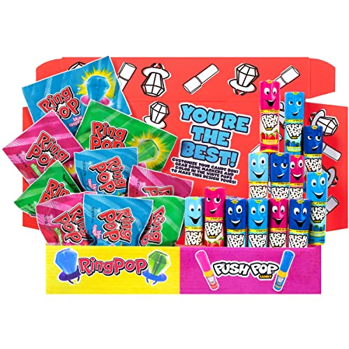 Ring Pop Push Pop 30 Count Easter Candy Box - Assorted Fruity Lollipop Hard Candy Gift Box - Fun Candy Variety Pack, Bulk Candy For Easter Party Favors, Easter Basket Stuffers, and Birthdays - 30 Count Box