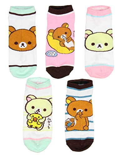 San-x Rilakkuma Bears Adult Character Ankle No-Show Socks 5 PK