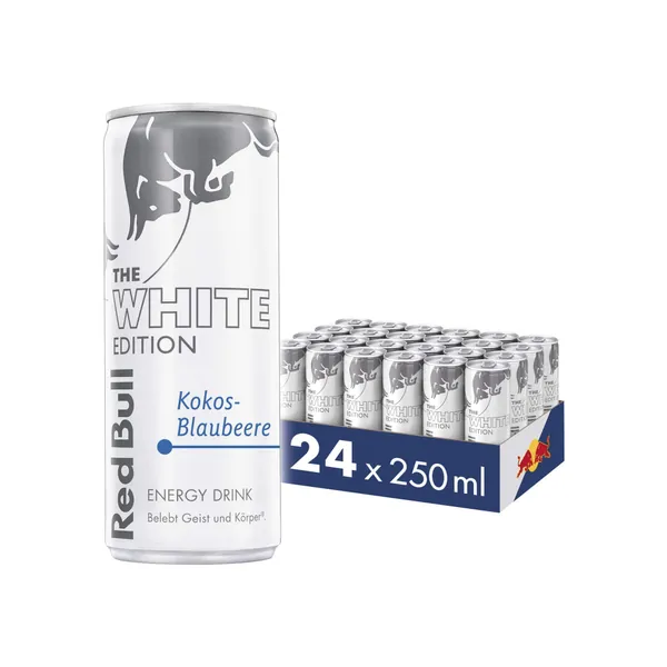 Red Bull Energy Drink, Kokos Blaubeere, White Edition, 24 x 250 ml, Dosen Getränke 24er Palette, OHNE PFAND - 