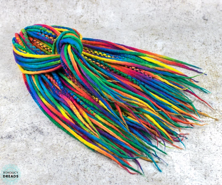 Wool dreads "Rainbow" full set of double ended or single ended dreadlock extensions