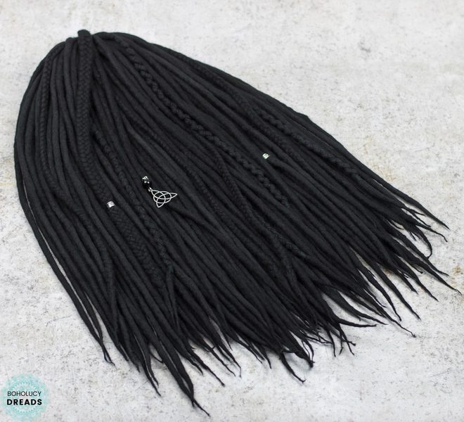 Black viking dreadlock extensions Double ended or single ended wool dreads Black DE SE dreads "Dark viking"