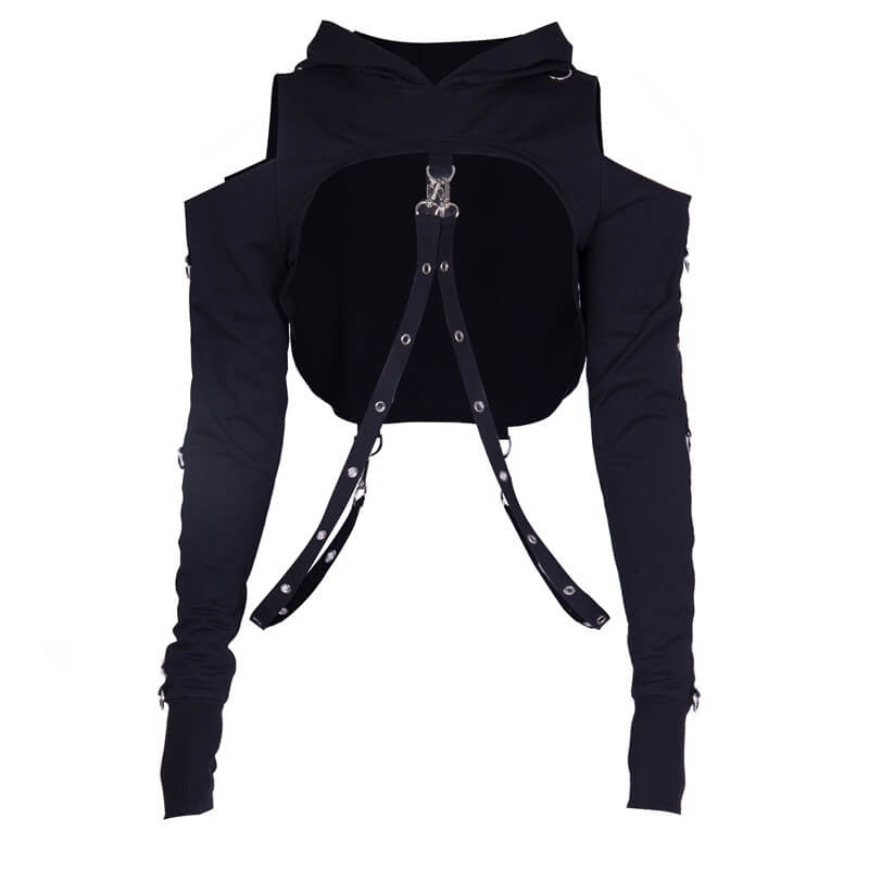 Gothic Hooded Cotton Super Crop Top - Cotton / S (Bust 80 cm)
