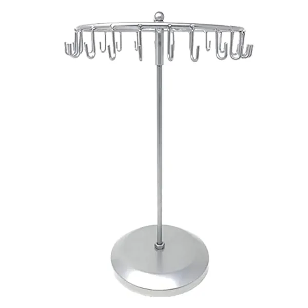 Qaeoity Rotating Necklace Holder Jewelry Organizer Display Stand 14-Inch with 23 Hooks (sliver)