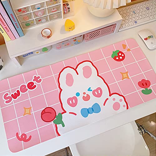 Kawaii Desk Mats on Top of Desks Large Mouse Pad Keyboard Pad Japanese Aesthetic Cute Room Decor (Strawberry Bunny) - Strawberry Bunny
