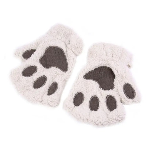 Kawaii Fingerless Neko Cat Paw Gloves for Cozy Comfort - White