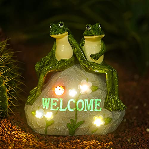 Nacome Solar Garden Outdoor Statues Frog with Succulent and 7 LED Lights - Lawn Decor Figurine for Patio, Balcony, Yard Ornament - Unique Housewarming Gifts - Green Frog
