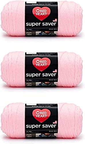 Red Heart Super Saver Baby Pink Yarn - 3 Pack of 198g/7oz - Acrylic - 4 Medium (Worsted) - 364 Yards - Knitting/Crochet - Baby Pink - 3 Pack - Solid