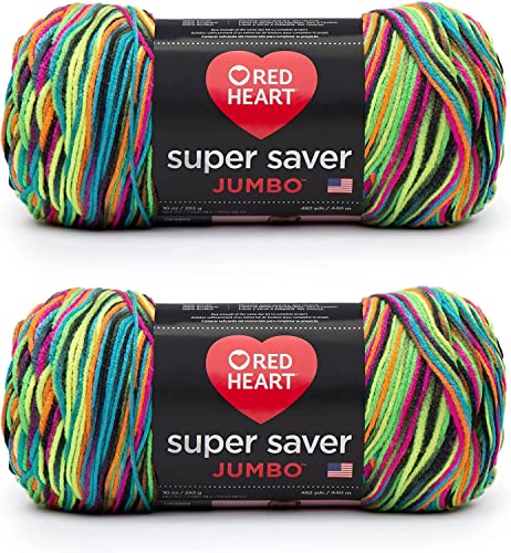 Red Heart Super Saver Jumbo Blacklight Yarn - 2 Pack of 283g/10oz - Acrylic - 4 Medium (Worsted) - 482 Yards - Knitting/Crochet - Blacklight - 2 Pack - Jumbo