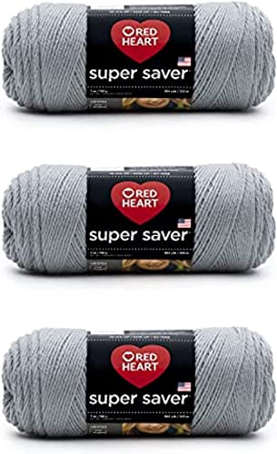 Red Heart Super Saver Dusty Gray Yarn - 3 Pack of 198g/7oz - Acrylic - 4 Medium (Worsted) - 364 Yards - Knitting/Crochet - Dusty Gray - 3 Pack - Solid