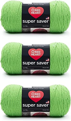 Red Heart Super Saver Spring Green Yarn - 3 Pack of 198g/7oz - Acrylic - 4 Medium (Worsted) - 364 Yards - Knitting/Crochet - 3-pack - Spring Green