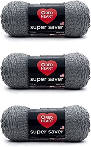 Red Heart Super Saver Gray Heather Yarn - 3 Pack of 141g/5oz - Acrylic - 4 Medium (Worsted) - 236 Yards - Knitting/Crochet - Gray Heather - 3 Pack - Solid