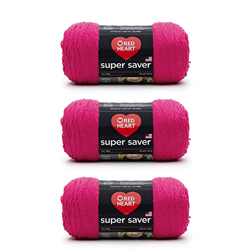 Red Heart Super Saver Shocking Pink Yarn - 3 Pack of 198g/7oz - Acrylic - 4 Medium (Worsted) - 364 Yards - Knitting/Crochet - Shocking Pink - 3 Pack - Solid