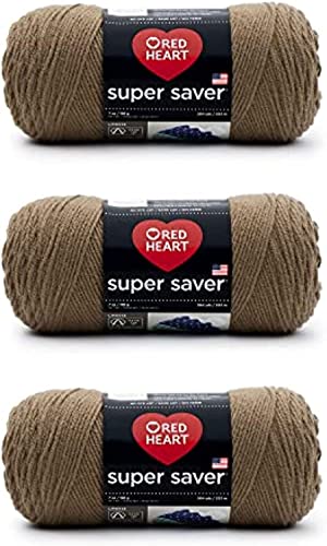 Red Heart Super Saver Café Latte Yarn - 3 Pack of 198g/7oz - Acrylic - 4 Medium (Worsted) - 364 Yards - Knitting/Crochet - 3-pack - Café Latte