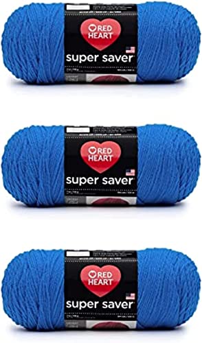 Red Heart Super Saver Blue Yarn - 3 Pack of 198g/7oz - Acrylic - 4 Medium (Worsted) - 364 Yards - Knitting/Crochet - 3-pack - Blue