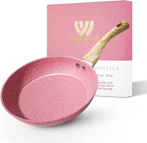 Frying Pan Nonstick, 11 Inch Pink Egg Pan, Non Stick Fry Pan 100% PTFE PFOA-Free Omelet Pan, Toxin-Free Skillets Stone Cookware, Anti-Warp Base with All Stove Tops Available, Induction Compatible - Pink - 11 Inch