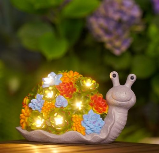 Snail Statue with Succulent Gifts for Garden: Solar Outdoor Sculptures Clearance for Outside Yard Art – Porch Patio Balcony Front Lawn Ornaments –Unique House Warming Gifts - Gray Snail