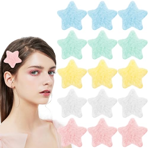 20 Pcs Fluffy Star Hair Clips Y2K Cute Hair Barrettes Plush Fuzzy Star Shaped Alligator Duckbill Clips Decorative Colorful Accessories for Women Girls