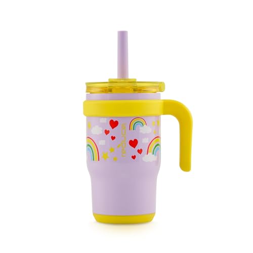 REDUCE 14 oz Coldee Tumbler with Handle for Kids Leakproof Insulated Stainless Steel Mug with Lid & Spill-Proof Straw, Keeps Drinks Cold up to 18 Hrs, Rainbow Sky - Rainbow Sky