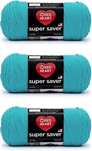 Red Heart Super Saver Turqua Yarn - 3 Pack of 198g/7oz - Acrylic - 4 Medium (Worsted) - 364 Yards - Knitting/Crochet - 3-pack - Turqua