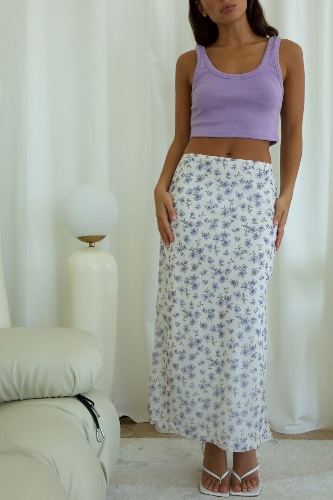 Forget Me Not Maxi Skirt - XS / Cream-Lavender