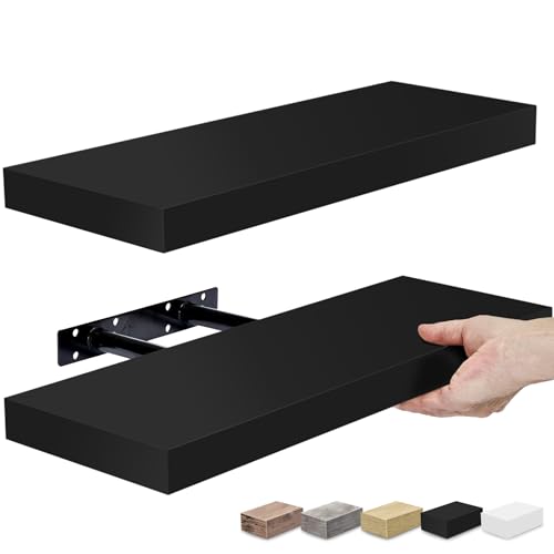 Sorbus Floating Shelves for Wall, Bathroom Shelves Wall Mounted for Kitchen, Bedroom, Bathroom Storage Over Toilet, Hanging Book Shelf for Wall Home Decor Living Room (Black, 2 Pack) - Black - 2 Pack
