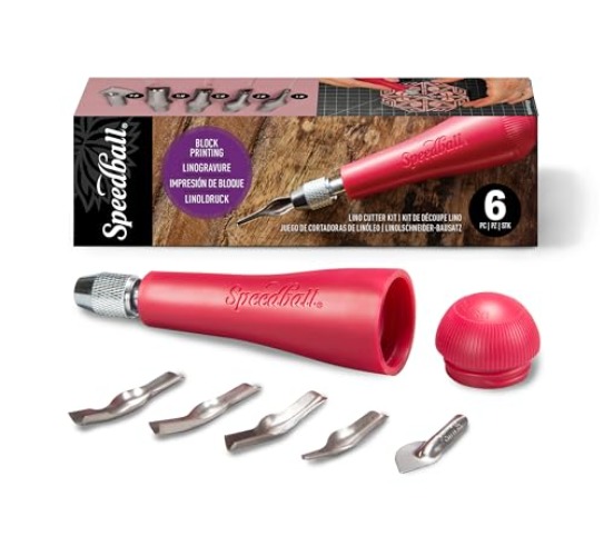 Speedball Linoleum Cutter Kit Assortment #1 - Linocut Carving Tools for Block Printing, Includes 5 Blades - 1-Pack - Red