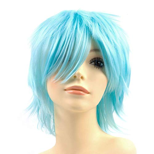 Modernfairy Anime Halloween Wig Aqua Blue for Cosplay Party, Synthetic Layered Short Hair Wigs with Bangs, Pastel Wigs for Women Men Kids - Aqua Blue