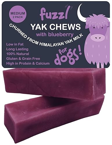 Fuzzl Yak Chews for Dogs - 2 Pack 140g Blueberry - Premium Natural Dog Treats with Himalayan Yak Milk - Yak Chew No Hide Dog Food Natural Dog Chews Long Lasting Dog Dental Sticks and Dog Dental Chews - Blueberry