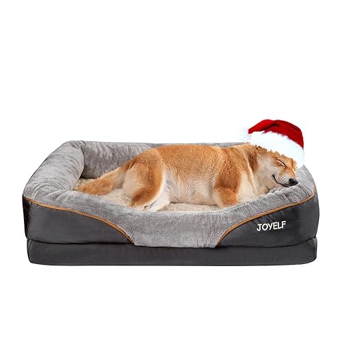 JOYELF Large Memory Foam Dog Bed, Orthopedic Dog Bed & Sofa with Removable Washable Cover and Squeaker Toys as Gift - 91 x 68 x 20 cm (L x W x H)
