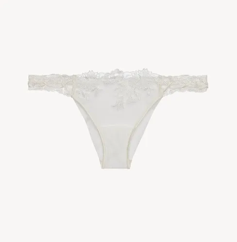 Brazilian Brief in off-white Lycra with embroidered tulle