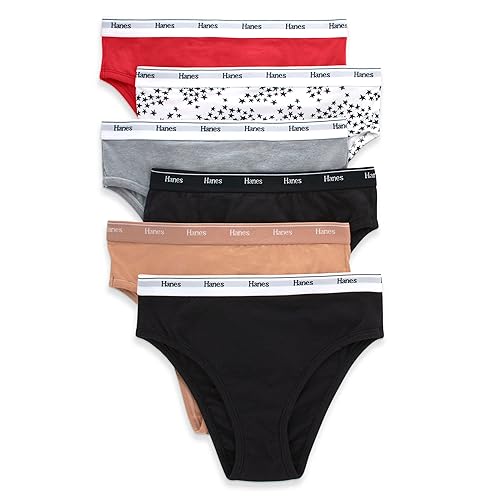 Hanes Women's Originals Hi-Leg Panties, Breathable Stretch Cotton Underwear, Assorted, 6-Pack - X-Large - Basic Color Mix